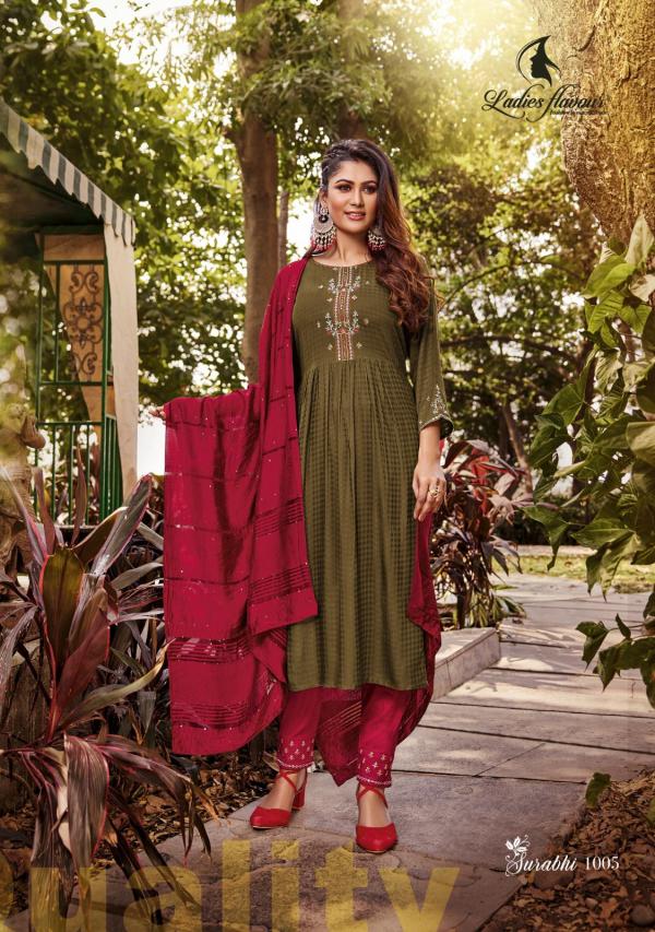 Ladies Flavour Surabhi Exclusive Rayon Kurti With Bottom Dupatta Collection